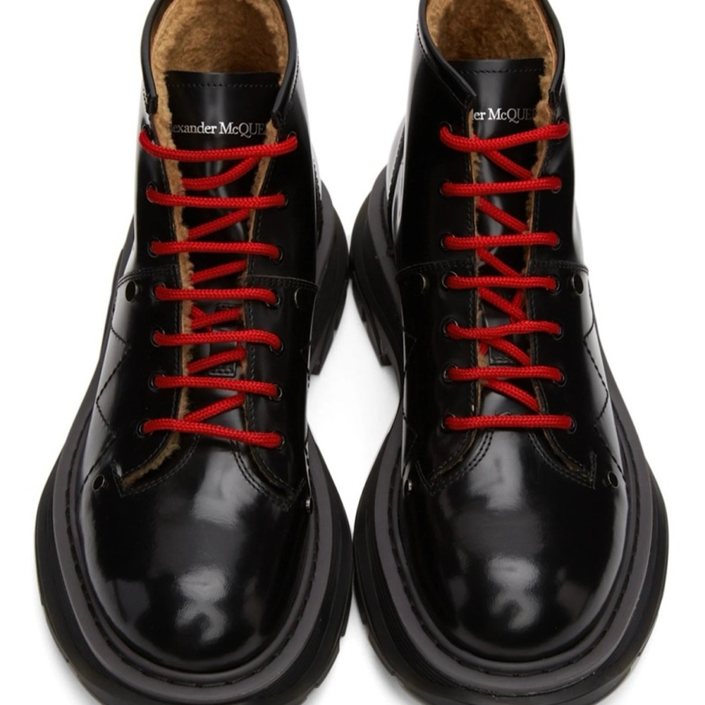 Alexander McQueen Leather Tread Slick Lace Up  Boots Used Size 8.5 EU 41.5